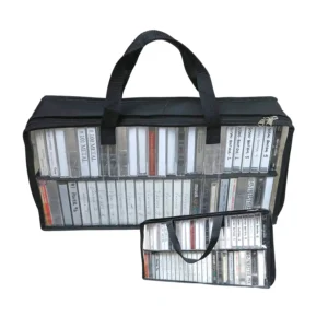 Lot de 2 sacs pour rangement et transport de cassettes audio.